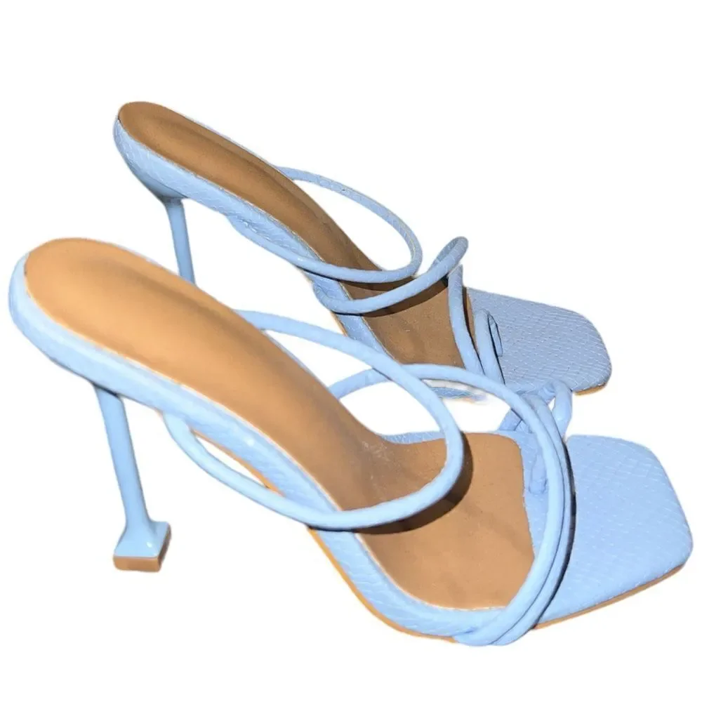 ✨Light Blue Snakeskin Slip On Heels✨